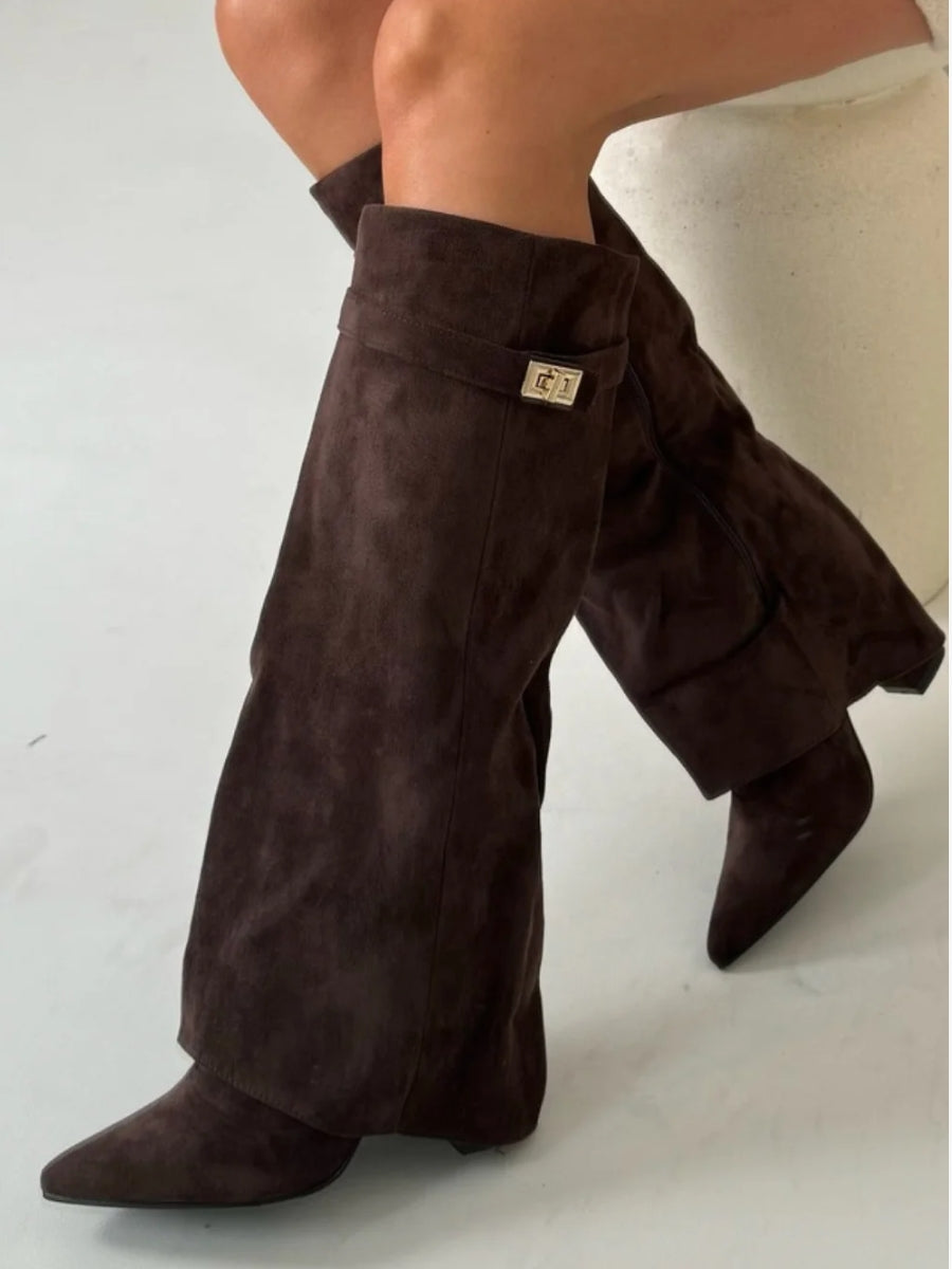 Women's Mid-Calf Boots | Suede Elegance | Autumn - Brown Suede