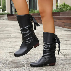 Women's Mid-Calf Lace-Up Block Heel Ankle Boots - Slouchy | Autumn