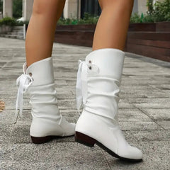 Women's Mid-Calf Lace-Up Block Heel Ankle Boots - Slouchy | Autumn