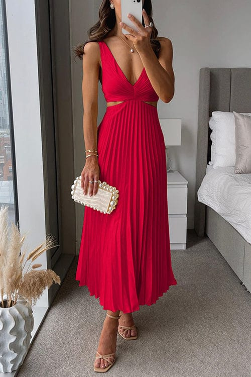Women's Midi Dress | A-Line | Sleeveless | Summer - Red