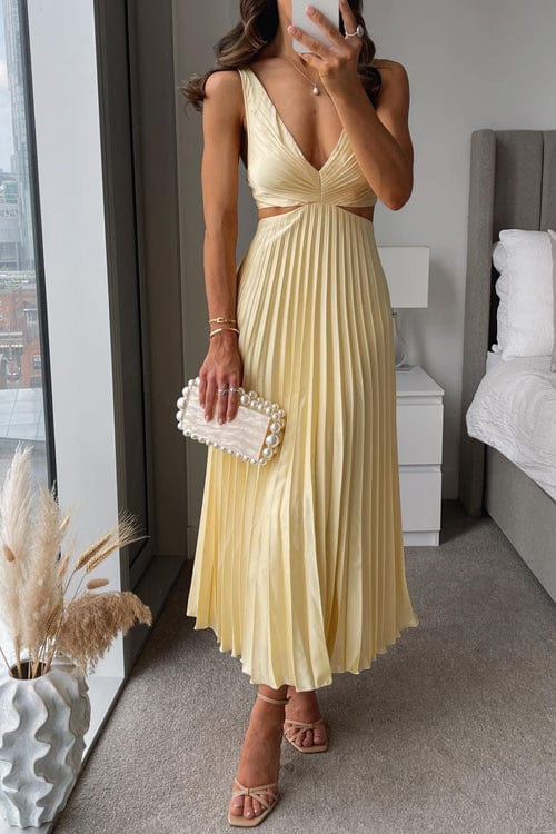 Women's Midi Dress | A-Line | Sleeveless | Summer - Yellow