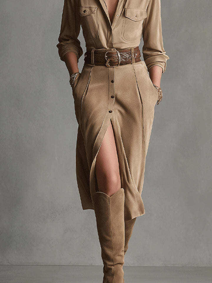 Women's Midi Dress | Button Front | Autumn