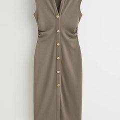 Women's Midi Dress | Button Front | Sleeveless | Autumn