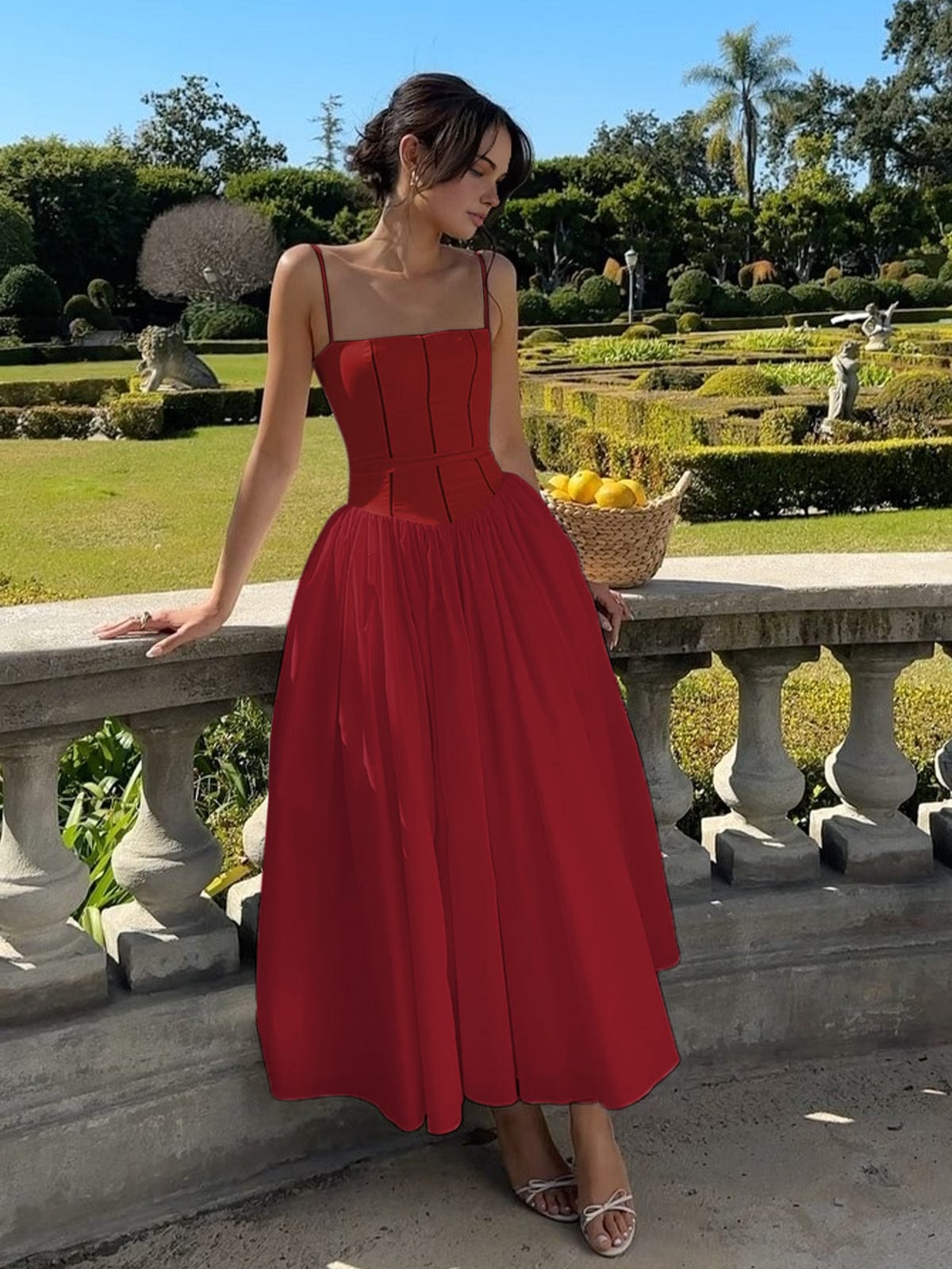 Women's Midi Dress | Cotton Blend | Summer - Red