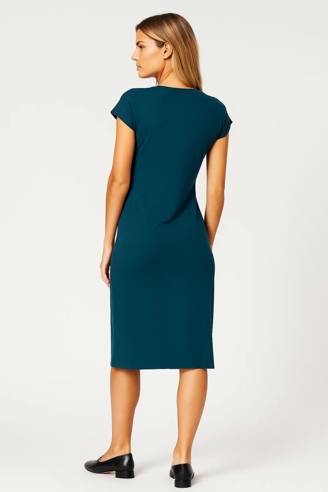 Women's Midi Dress | Draped Waist | Short Sleeves | Spring
