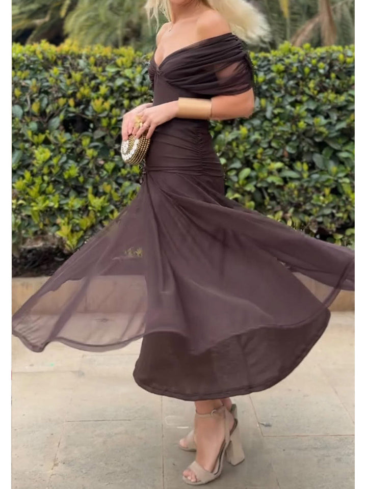Women's Midi Dress | Elegant Flared Fit | Summer - Brown