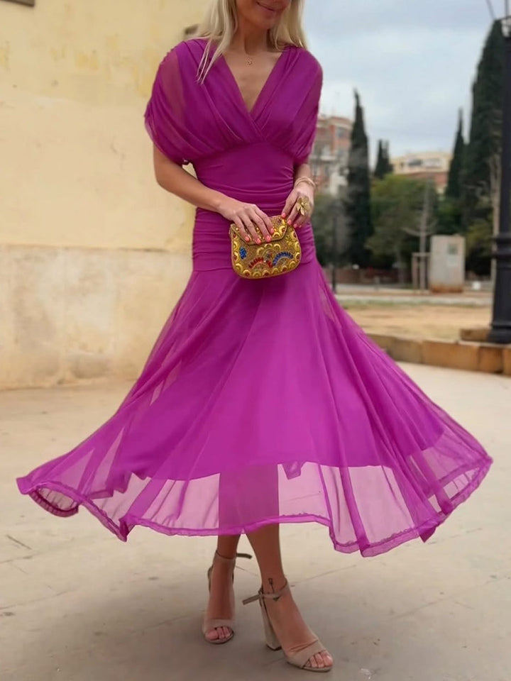 Women's Midi Dress | Elegant Flared Fit | Summer - Fuchsia