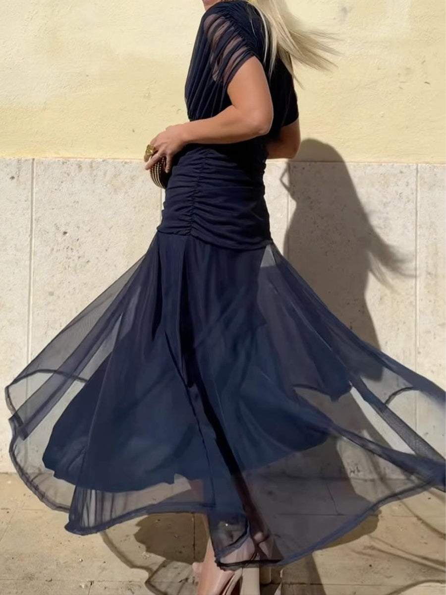 Women's Midi Dress | Elegant Flared Fit | Summer - Navy