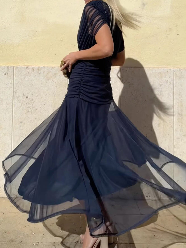 Women's Midi Dress | Elegant Flared Fit | Summer - Navy