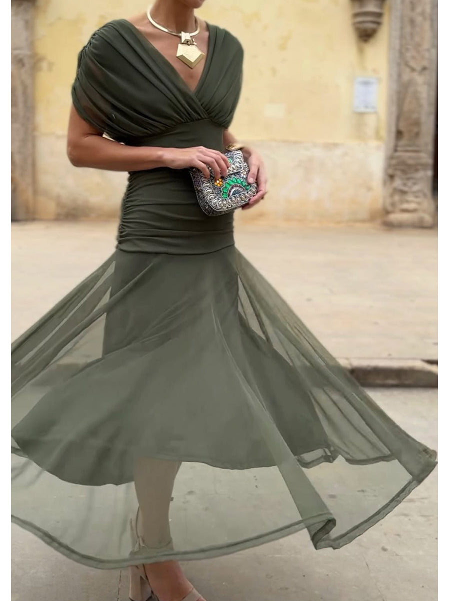 Women's Midi Dress | Elegant Flared Fit | Summer - Olive