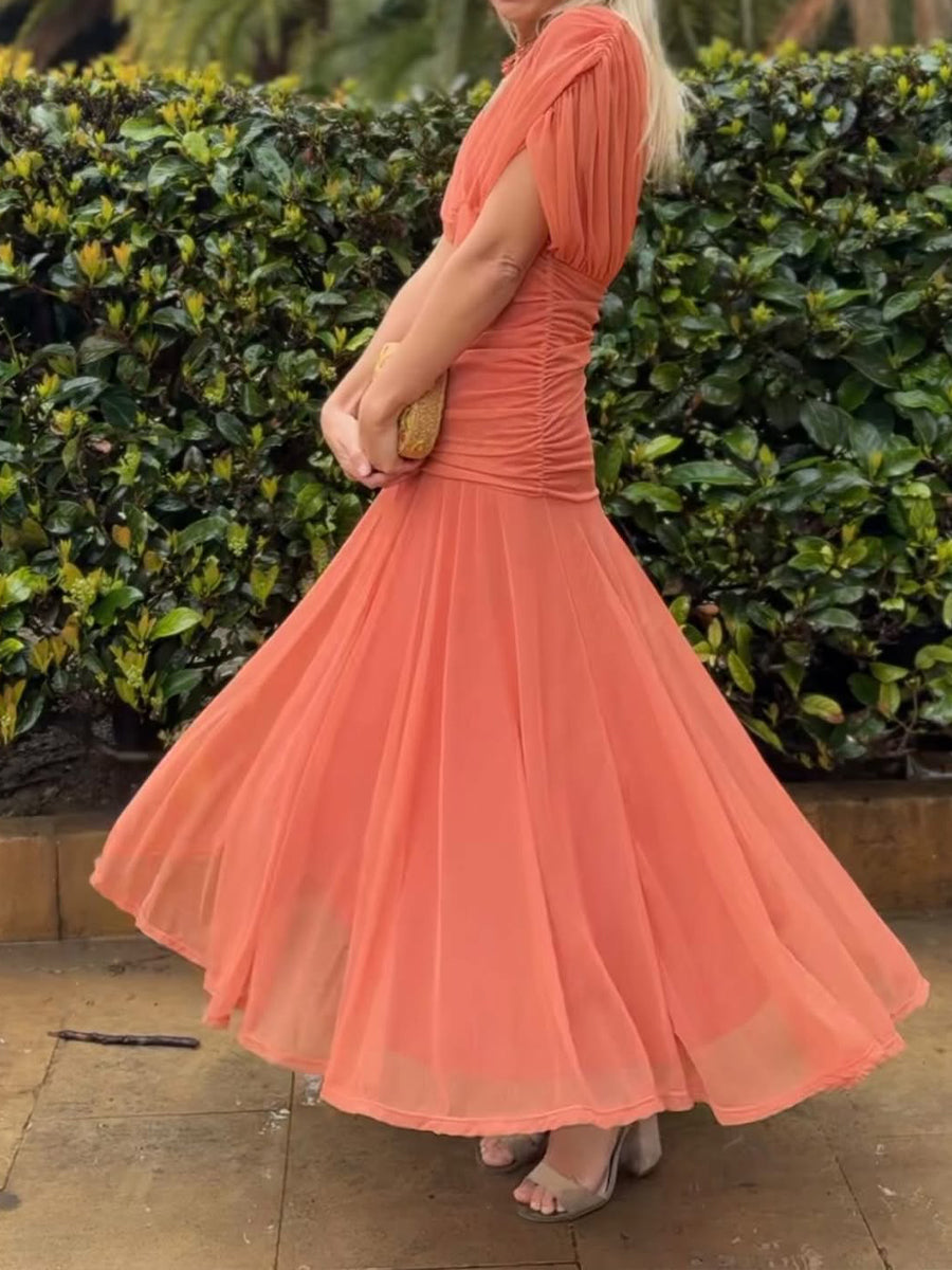 Women's Midi Dress | Elegant Flared Fit | Summer - Orange