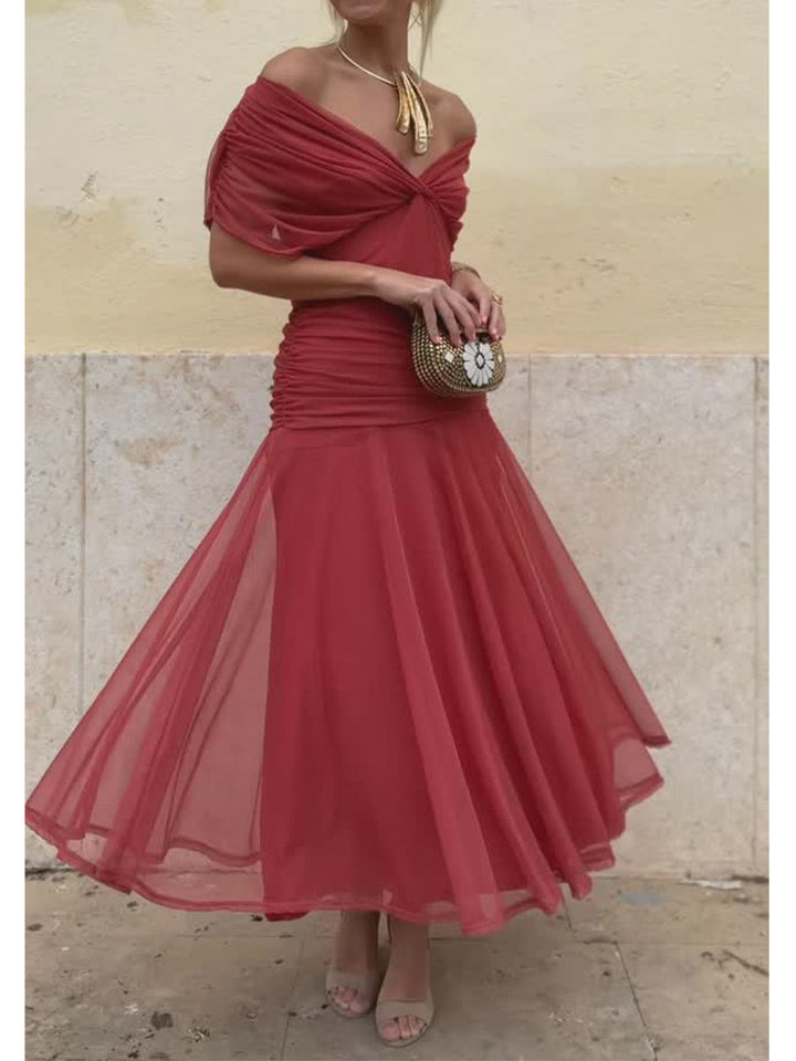 Women's Midi Dress | Elegant Flared Fit | Summer - Red