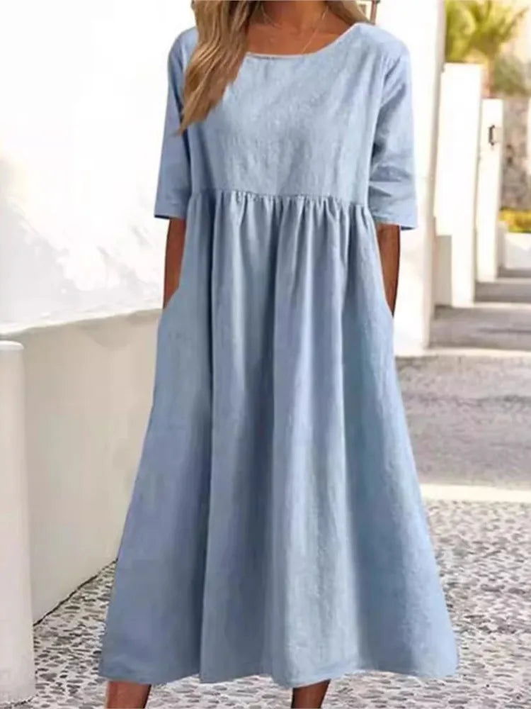 Women's Midi Dress | Elegant | Slip-On | Summer - Light Blue