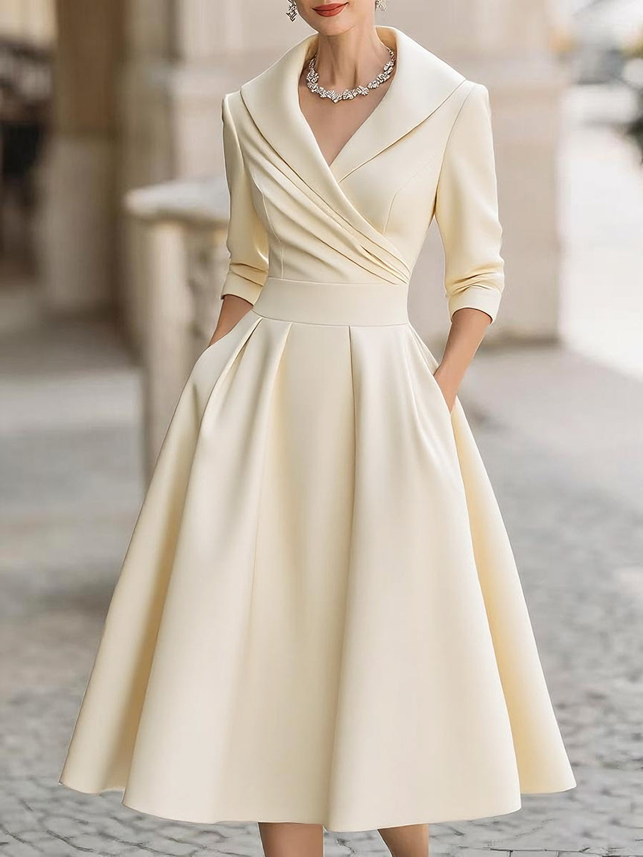 Women's Midi Dress | Elegant Tailored Fit | Autumn - Beige