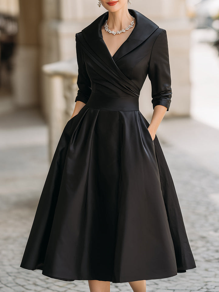 Women's Midi Dress | Elegant Tailored Fit | Autumn - Black