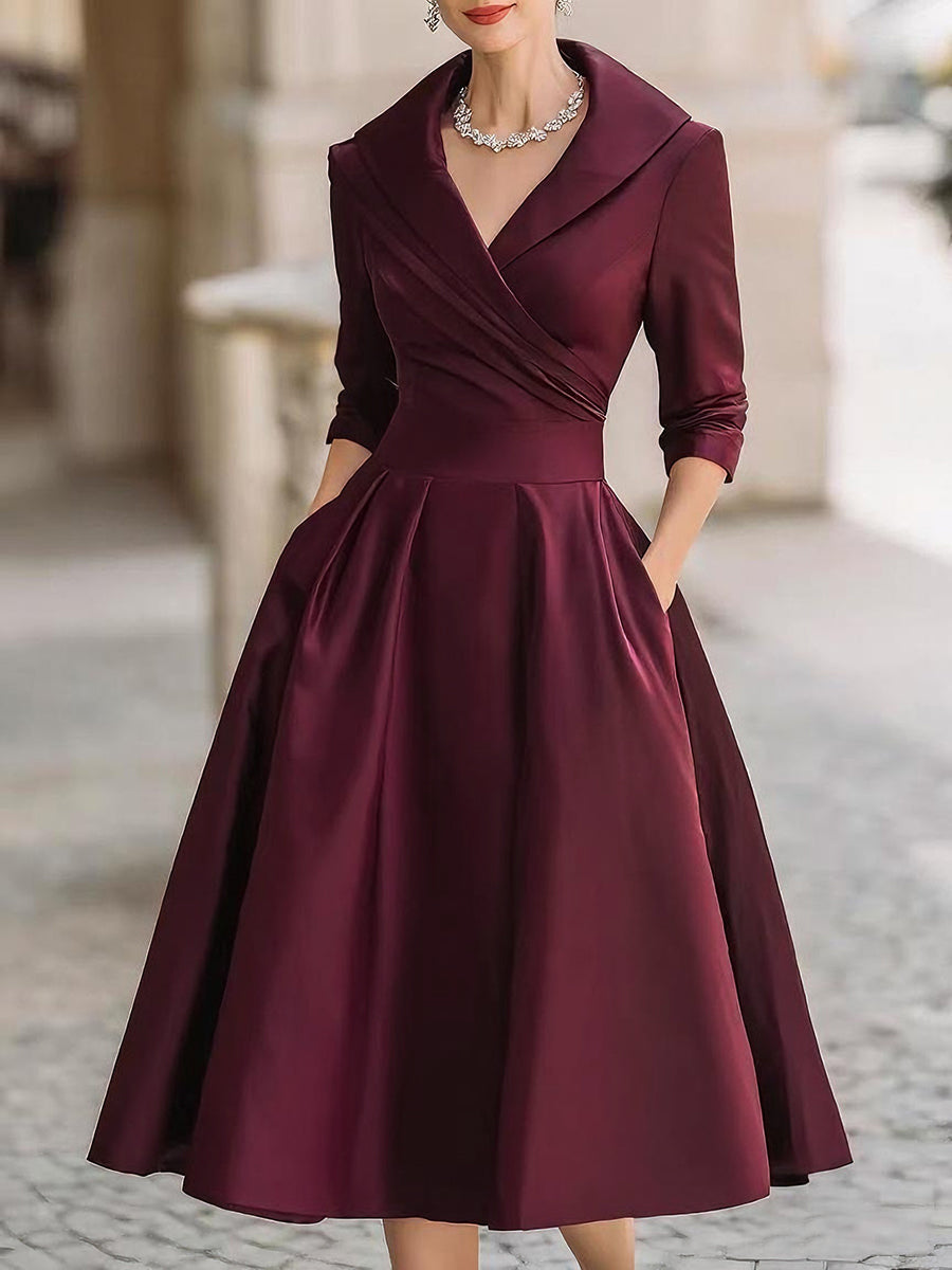 Women's Midi Dress | Elegant Tailored Fit | Autumn - Burgundy