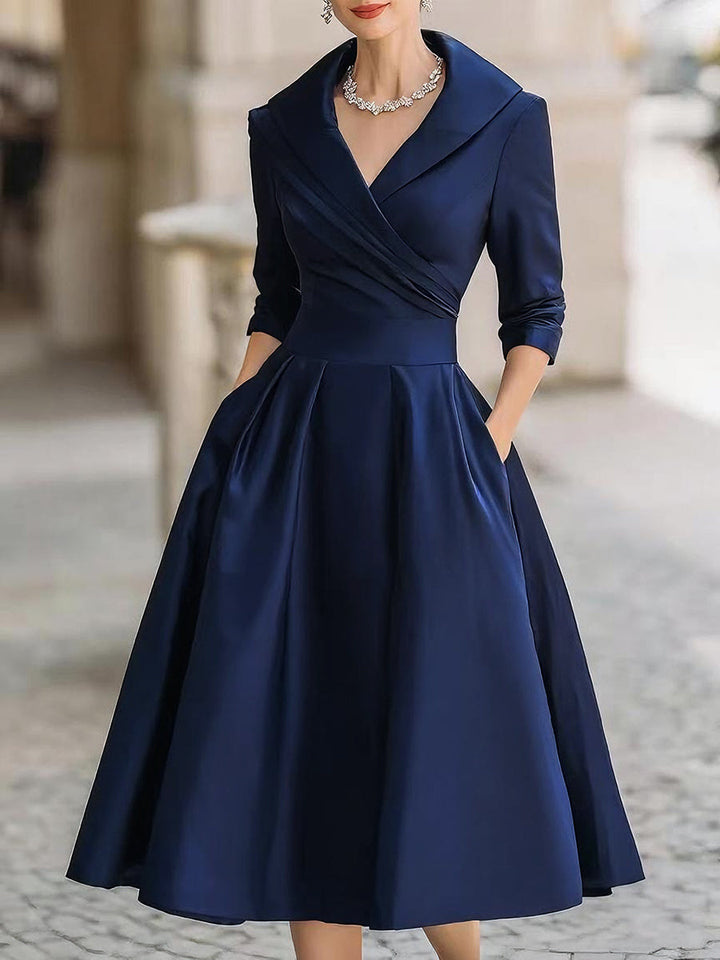 Women's Midi Dress | Elegant Tailored Fit | Autumn - Navy