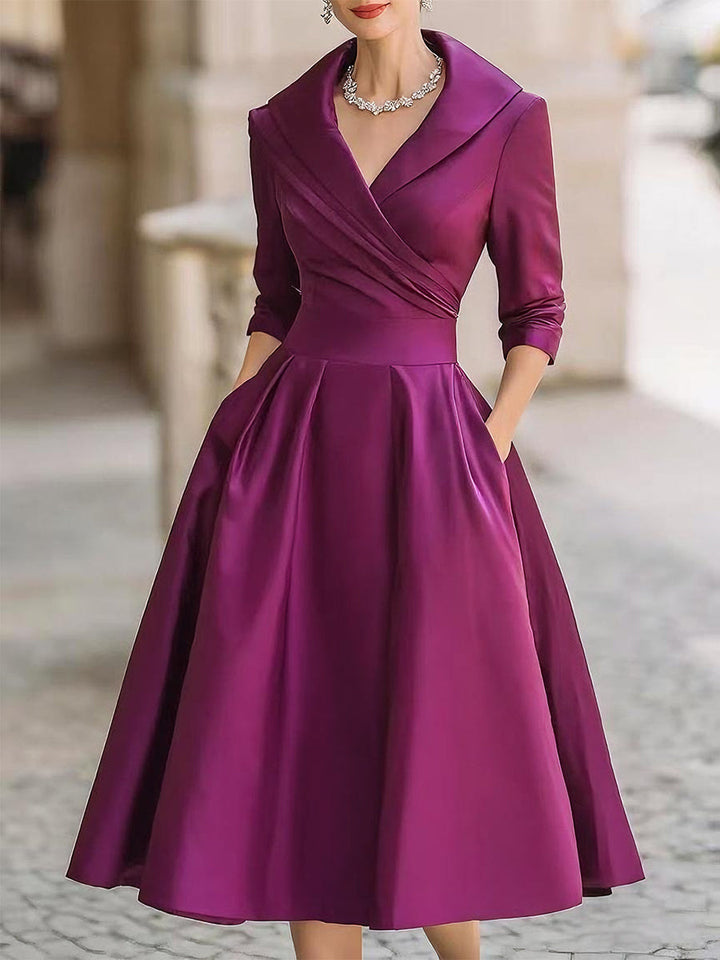 Women's Midi Dress | Elegant Tailored Fit | Autumn - Purple