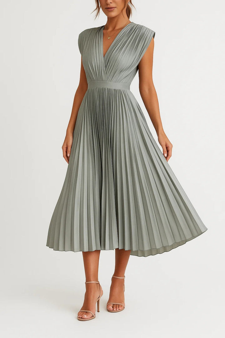 Women's Midi Dress | Elegant V-Neck | Refined | Summer - Sage