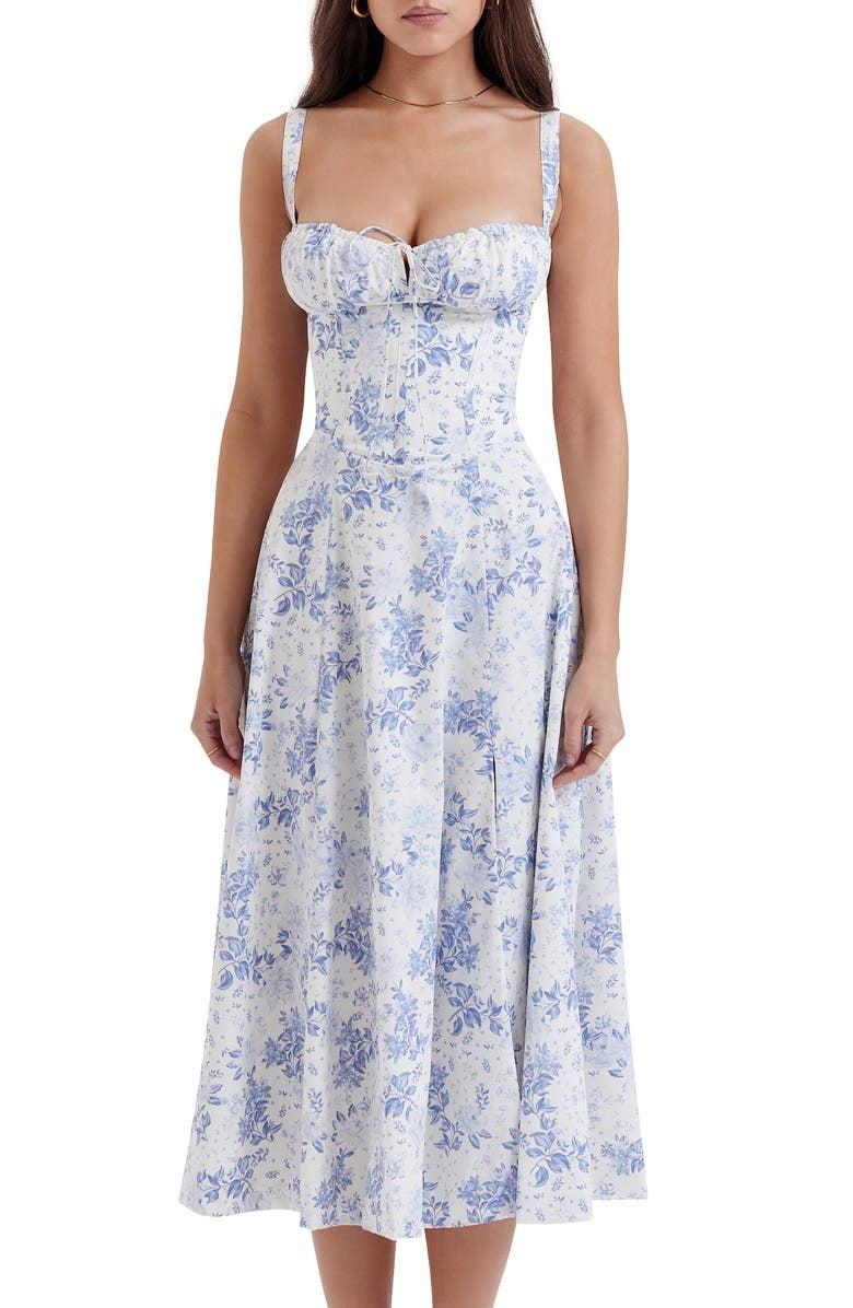 Women's Midi Dress | Floral Print | A-Line | Side Slit | Summer