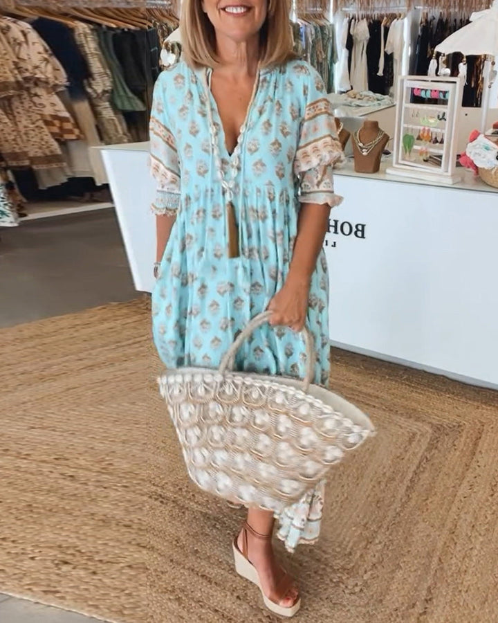 Women's Midi Dress | Lightweight Linen | Summer - Blue