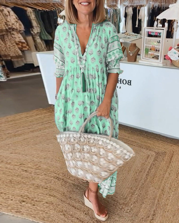 Women's Midi Dress | Lightweight Linen | Summer - Green