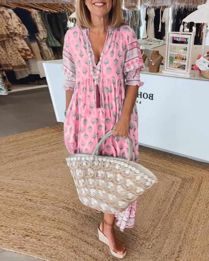 Women's Midi Dress | Lightweight Linen | Summer - Pink