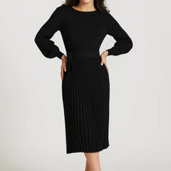 Women's Midi Dress | Long Sleeves | Pleated Skirt | Autumn - Black