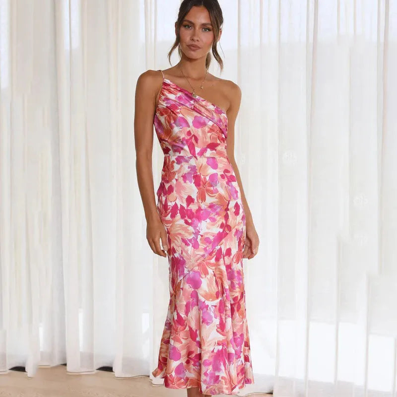 Women's Midi Dress | One Shoulder | Summer - Pink