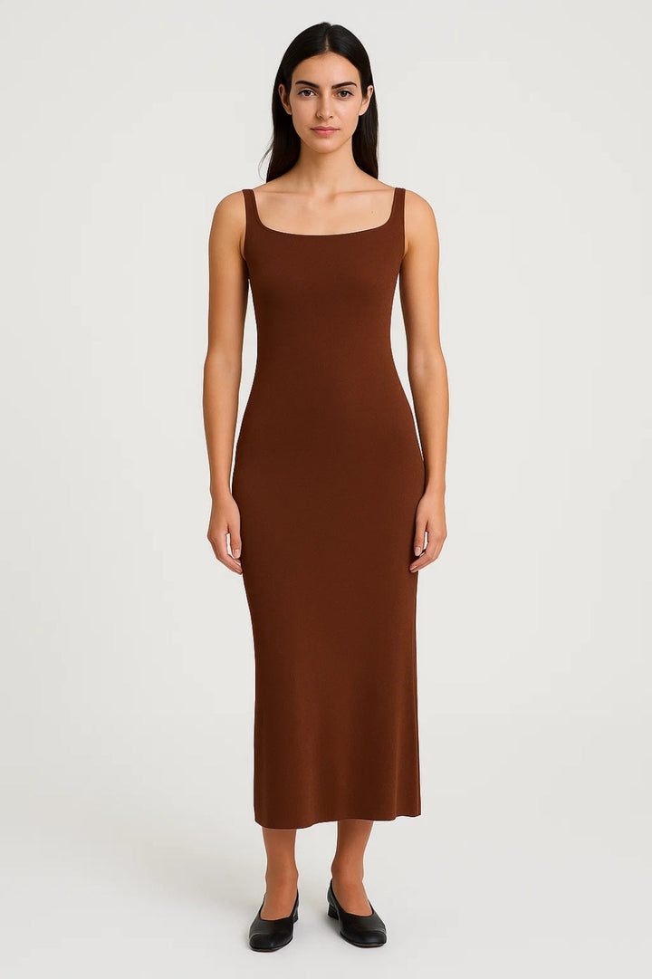 Women's Midi Dress | Sleeveless | Open Back | Summer - Brown
