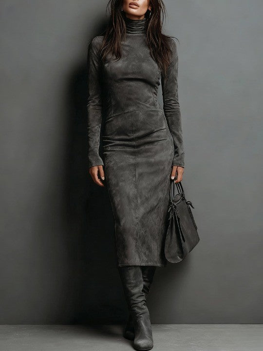 Women's Midi Dress | Slim Fit Long Sleeve | Autumn - Green