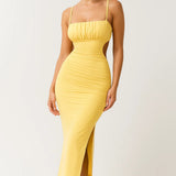 Women's Midi Dress | Slim Fit | Summer Ruched - Yellow