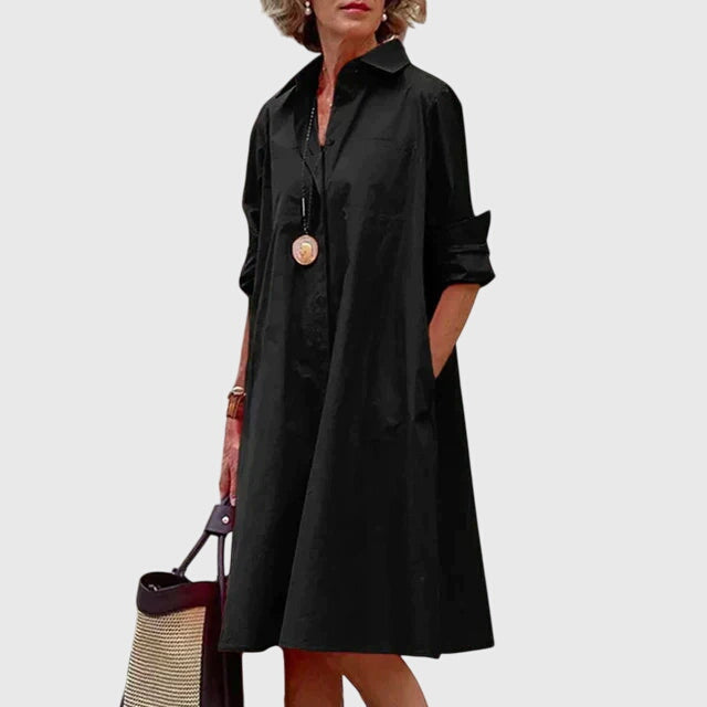 Women's Midi Dress with Pockets - Relaxed Elegance | Spring - Black