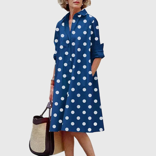 Women's Midi Dress with Pockets - Relaxed Elegance | Spring - Blue