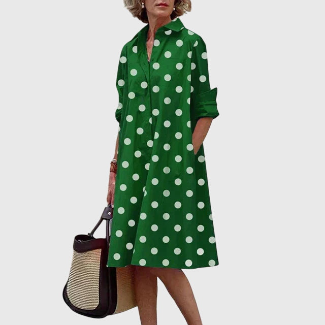 Women's Midi Dress with Pockets - Relaxed Elegance | Spring - Green
