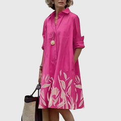 Women's Midi Dress with Pockets - Relaxed Elegance | Spring - Pink