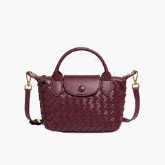 Women's Mini Bag | Woven Leather | Portable - Wine Red