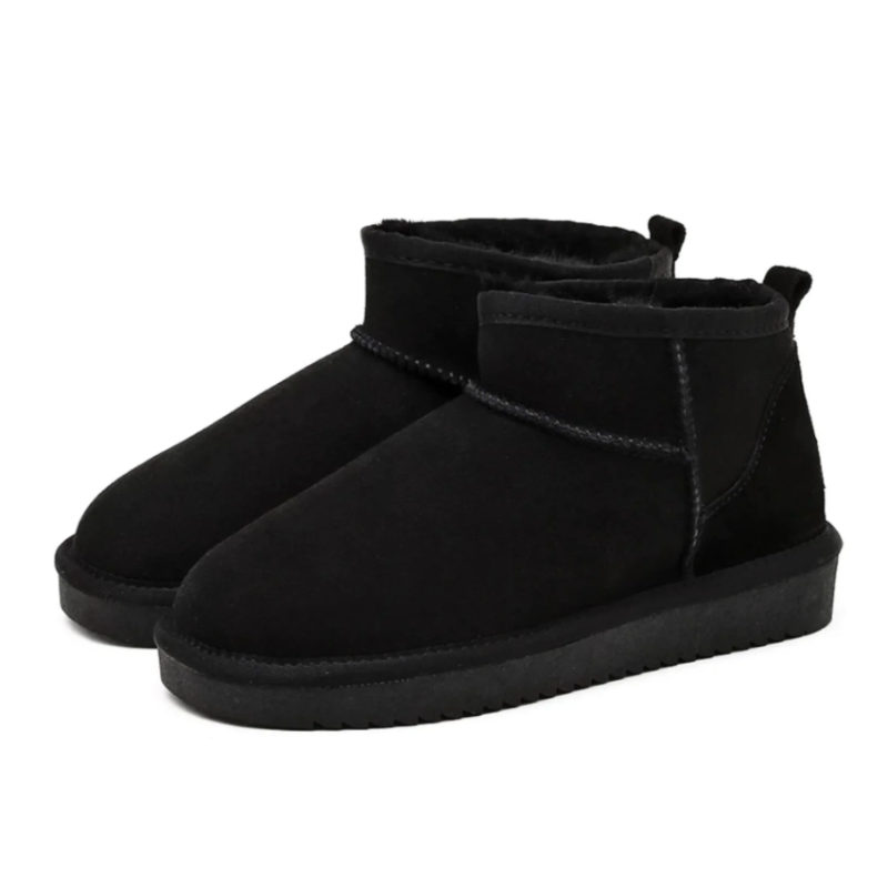 Women's Mini Boots - Fleece-Lined Winter Boot - Black