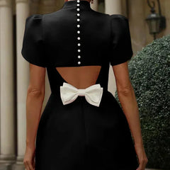 Women's Mini Dress with Back Bow - Elegant Summer Style