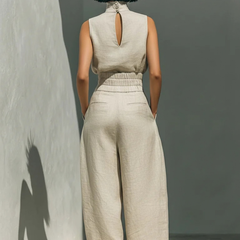 Women's Minimalist Linen Set - Elegant Wide-Leg Outfit | Summer