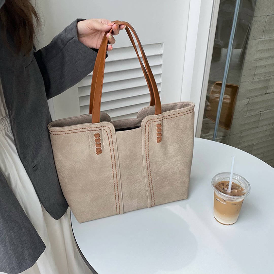 Women's Minimalist Vegan Leather Tote Bag - Khaki | Autumn