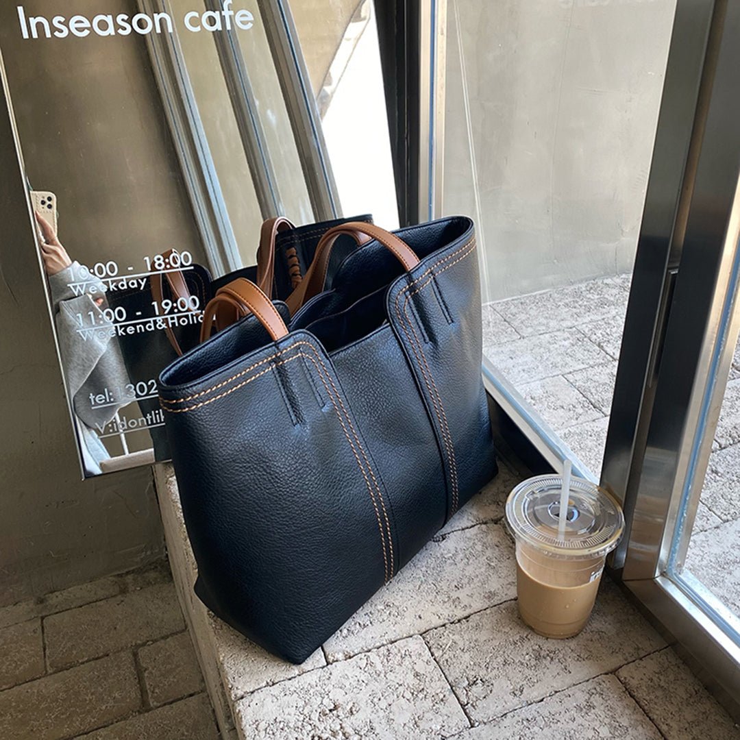 Women's Minimalist Vegan Leather Tote Bag - Khaki | Autumn