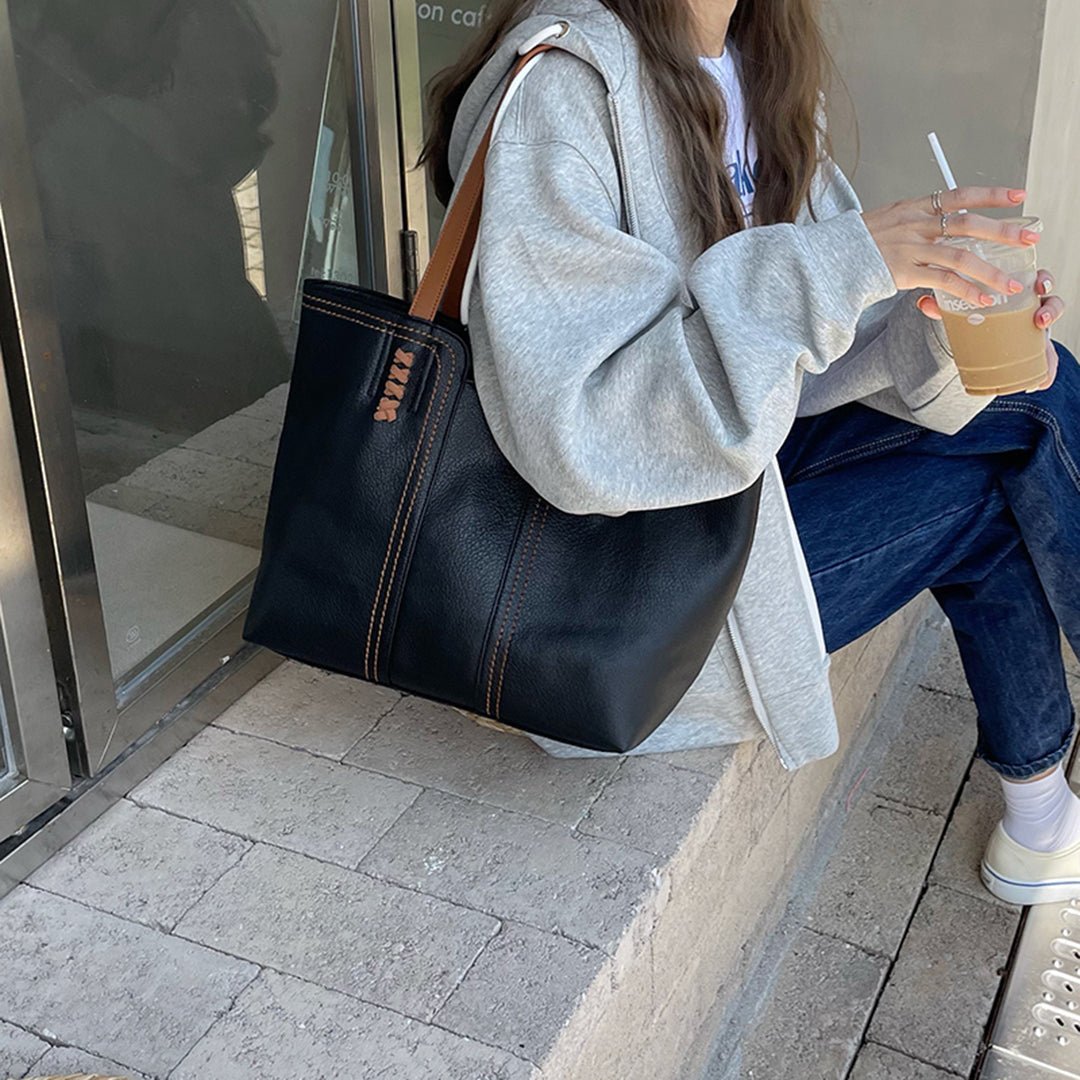 Women's Minimalist Vegan Leather Tote Bag - Khaki | Autumn