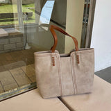 Women's Minimalist Vegan Leather Tote Bag - Khaki | Autumn - Khaki