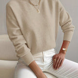 Women's Mock Neck Relaxed Knit Sweater - Everyday Comfort | Autumn - Beige