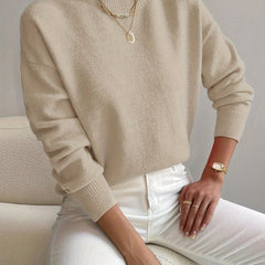 Women's Mock Neck Relaxed Knit Sweater - Everyday Comfort | Autumn - Beige