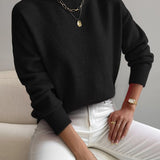 Women's Mock Neck Relaxed Knit Sweater - Everyday Comfort | Autumn - Black