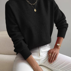 Women's Mock Neck Relaxed Knit Sweater - Everyday Comfort | Autumn - Black
