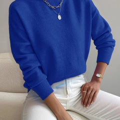 Women's Mock Neck Relaxed Knit Sweater - Everyday Comfort | Autumn - Blue