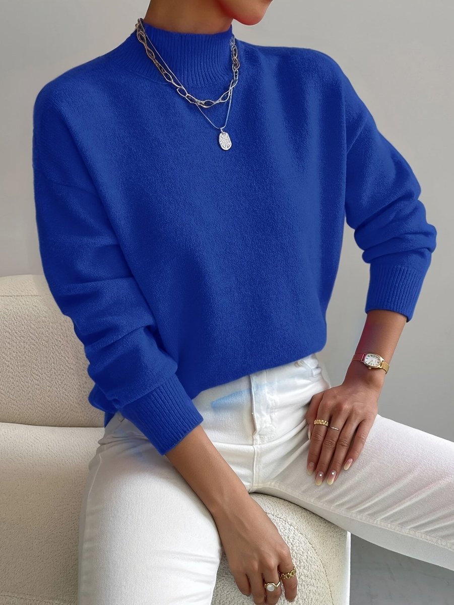 Women's Mock Neck Relaxed Knit Sweater - Everyday Comfort | Autumn - Blue